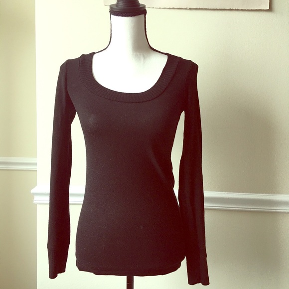 Active Basic Sweaters - Deep neck tight black classic sweater base layer